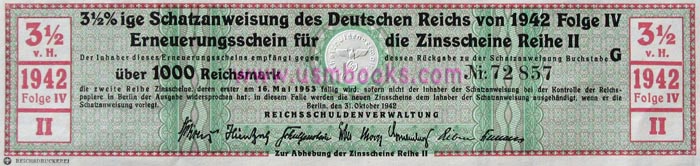 1942 Zinsschein Reichsschuldenverwaltung