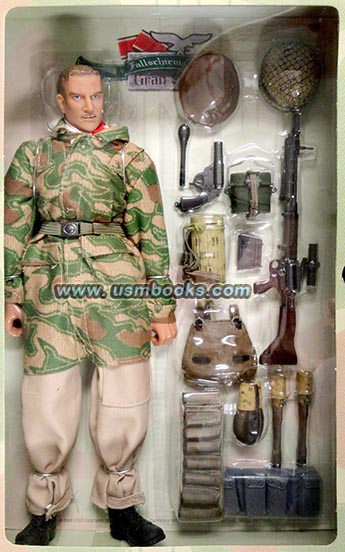 Nazi paratrooper helmet, paratrooper cap, MG42, flare pistol, Nazi hand grenades, Nazi mess kit, Nazi canteen, Nazi gas mask canister, Nazi camo smock